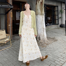 现货新款夏季空调衫+复古碎花吊带裙套装P145K208，女装套装/套裙，2C210