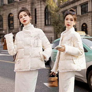 现货2025年冬季新款盘扣刺绣羽绒服真毛羽绒服外套图片