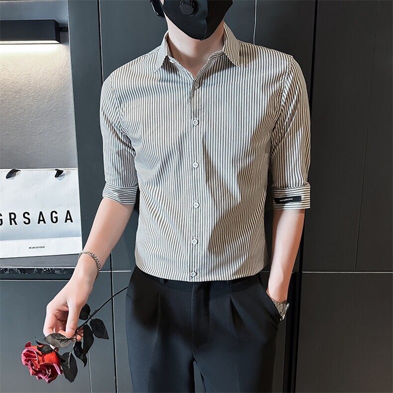 夏季男士七分袖条纹衬衫男休闲修身休闲衬衣A236-C667-P55,男装衬衫,电商A236