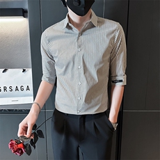 夏季男士七分袖条纹衬衫男休闲修身休闲衬衣A236-C667-P55，男装衬衫，电商A236