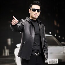 WL1720-1秋冬新款男士皮衣男绵羊皮连帽外套商务休闲男装P700，男装皮衣，电商B360