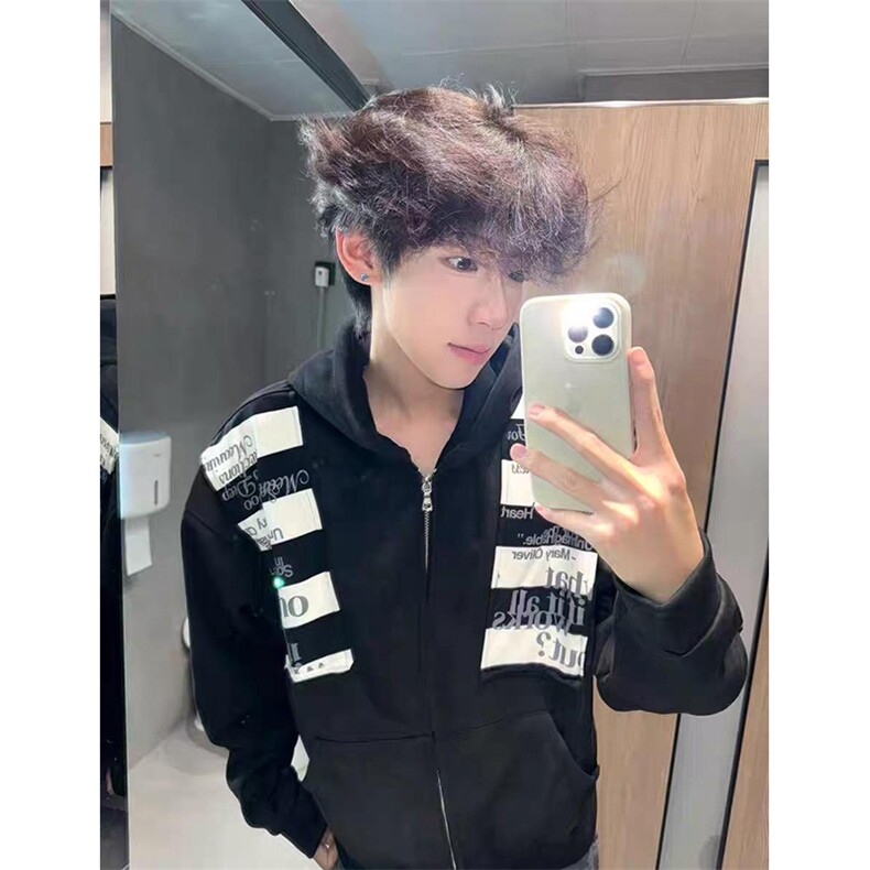 高品质春装新款美式高街潮牌解构设计休闲连帽卫衣男女慵懒风外套,女装短外套,电商A486