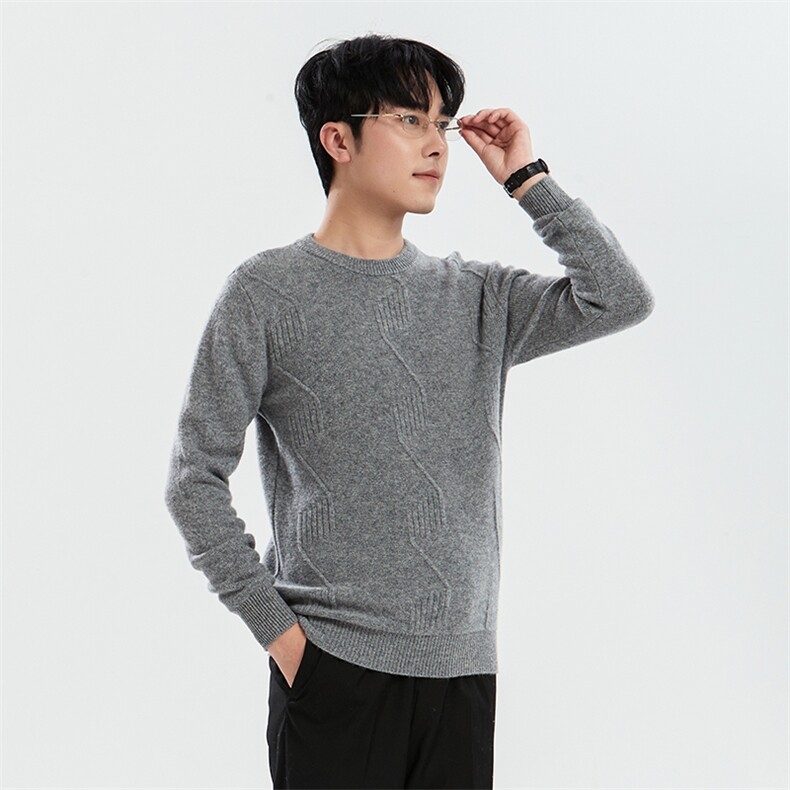 时尚男士羊毛绞花圆领毛衣简约百搭休闲保暖针织衫男装，男装羊毛衫，牧绒家园