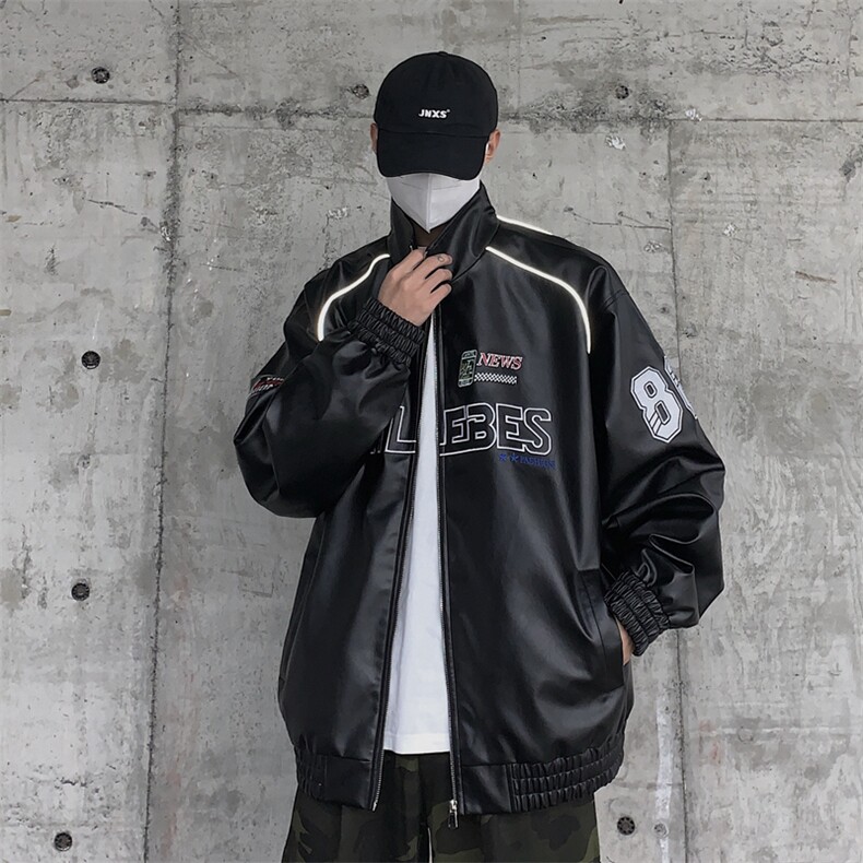 春季新款机车服夹克男潮炸街痞帅外套宽松赛车潮牌JK079-P83,男装夹克,星座308B-2