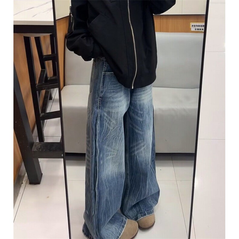 美式复古竹节纹水洗直筒牛仔裤男款宽松阔腿垂感cleanfit裤子,男装牛仔裤,星座601-1