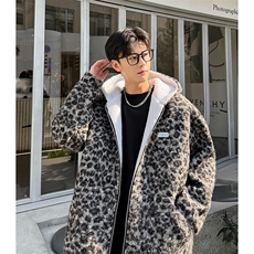 豹纹羊羔毛拉链设计连帽保暖休闲棉衣A071-5014-P118，男装棉衣，电商A071
