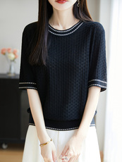 2025年夏季其他常规夏季打底衫洋气大码女装冰丝针织上衣，女装T恤，暖圣羊羊绒