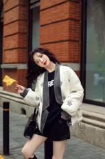 韩式牛仔领镶拼羽绒服（90绒），女装羽绒服，卡西姆