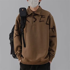 GENIOLAMODE黑色翻领卫衣男秋季宽松长袖polo衫潮牌字母休闲上衣，男装卫衣，星座506A