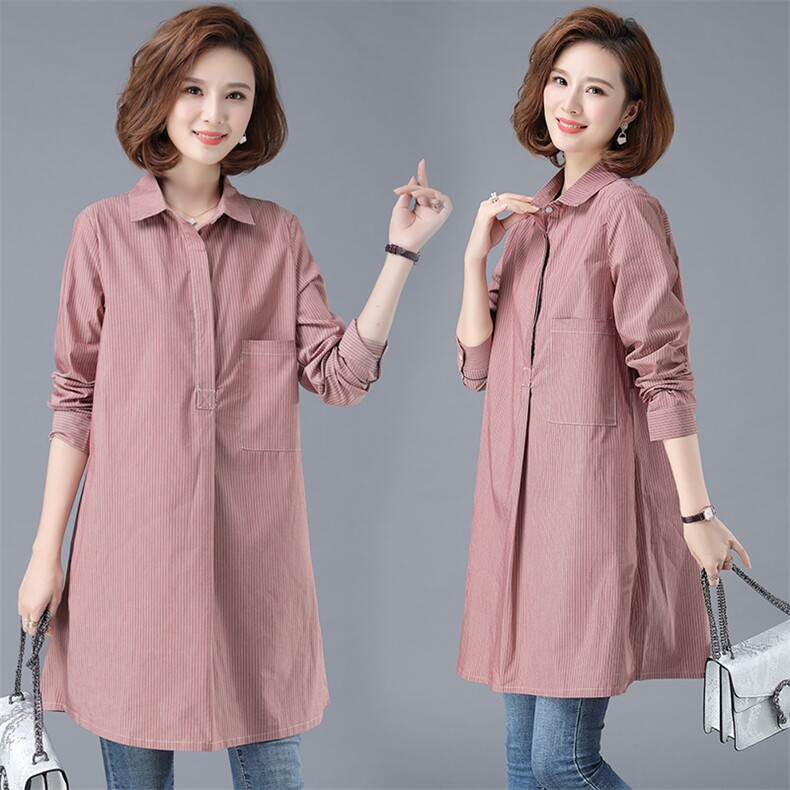 2021年秋季长袖中长款宽松腰立领连衣裙舒适潮流条纹款修身，女装连衣裙，小林双子