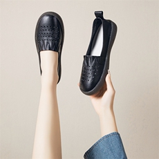 浅口真皮小白鞋女2024新款镂空洞洞鞋光板懒人一脚蹬软皮软底单鞋，女鞋单鞋，电商A223