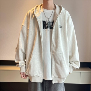 新款连帽长袖小众百搭卫衣男秋季高街复古情侣休闲港风宽松外套图片