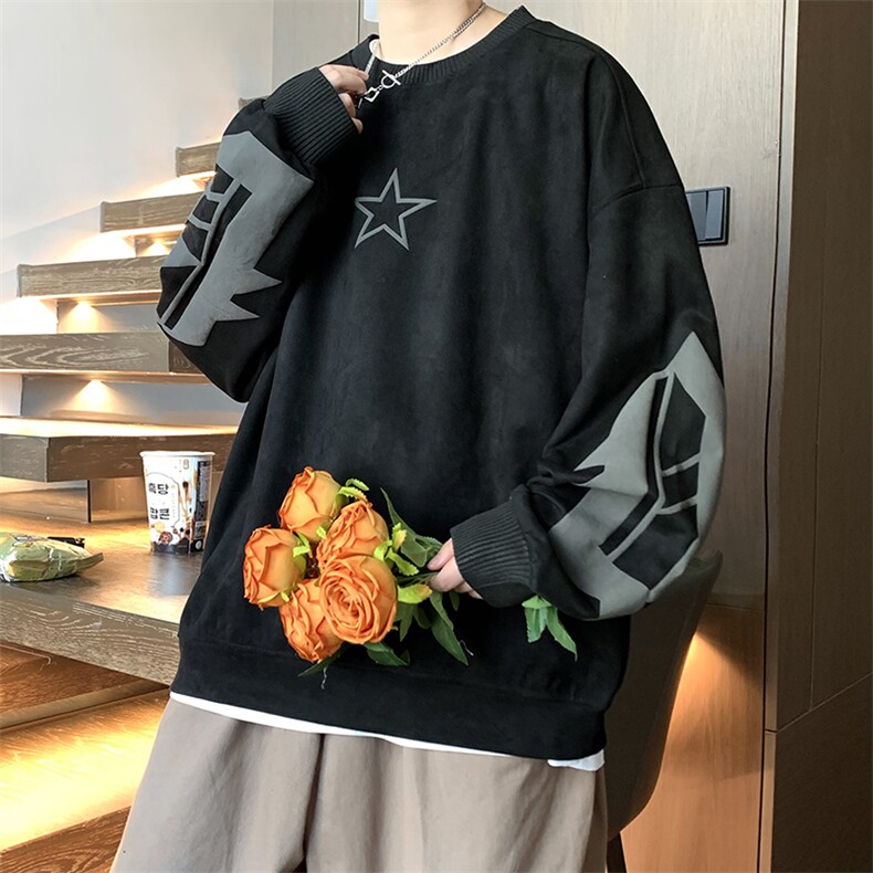 22秋新款麂皮发泡印花宽松休闲oversize套头卫衣B266-Y605-P60,男装卫衣,星座B257-1