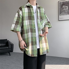 短袖衬衫男夏季新款磨毛格子衬衣DX003-特批26无差价，男装衬衫，星座214-3