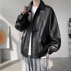 美式复古PU皮衣外套潮牌工装飞行员夹克港风高街机车服M055-P65图片