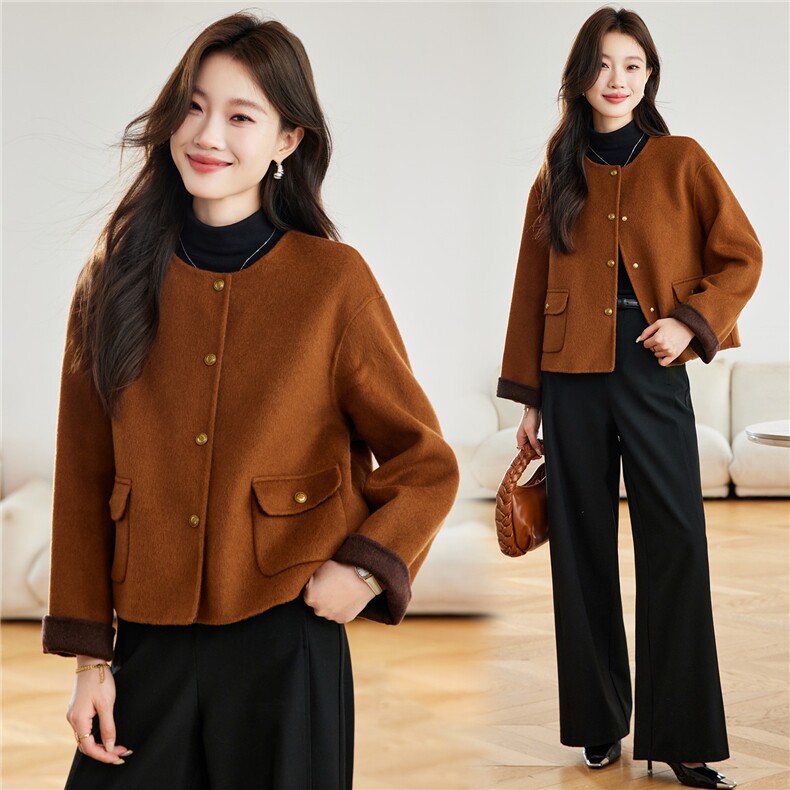 极简风气质短款毛呢外套女2025秋冬新款小个子百搭双面羊毛呢大衣，女装双面呢大衣，拾衣