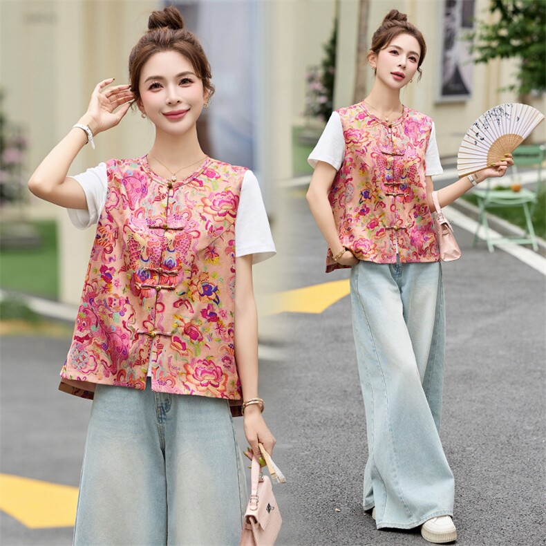 新中式国风马甲外套女2025新款夏季高级感宽松复古提花洋气，女装马甲，布芭啦