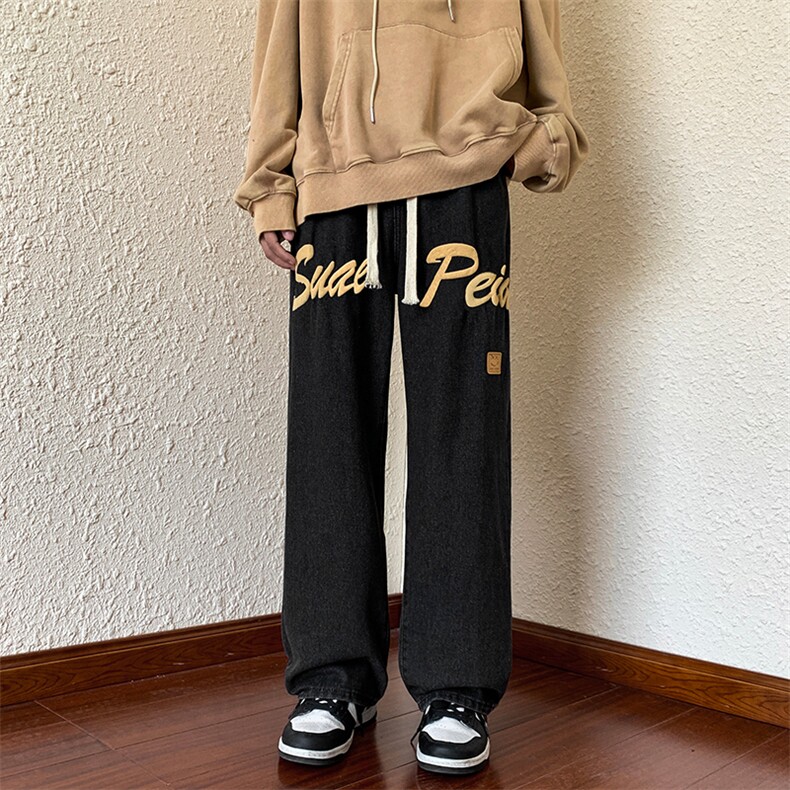 直筒牛仔裤男秋季潮牌ins宽松裤美式高街vibe长裤N0614-P45,男装牛仔裤,星座308B-1