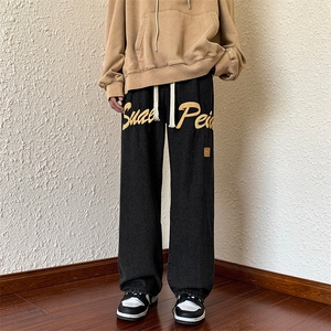 直筒牛仔裤男秋季潮牌ins宽松裤美式高街vibe长裤N0614-P45图片