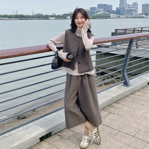 复古高级感西装马甲打底衫阔腿裤三件套女2025秋季老钱风休闲套装图片