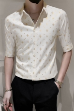店主风社会小伙男士七分袖衬衫男修身印花衬衣301A-1/CS353/P55，男装衬衫，星座301A-1