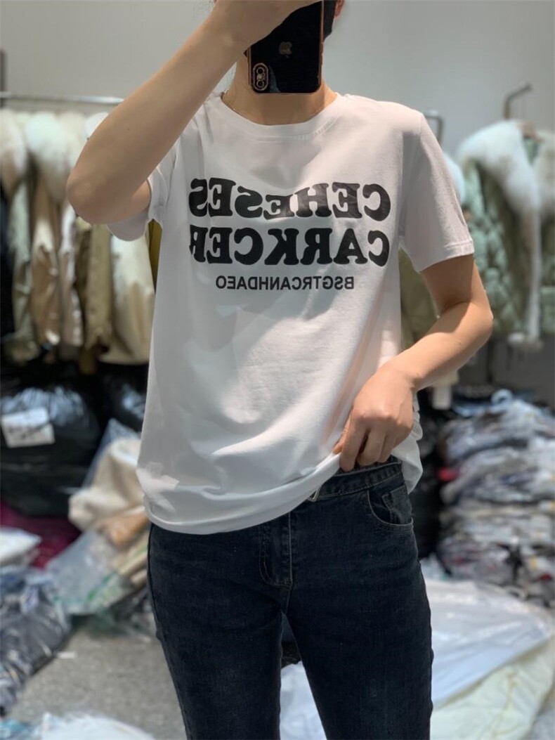 2022新款韩版修身显瘦短袖T恤简约时尚,女装T恤,L·H·X