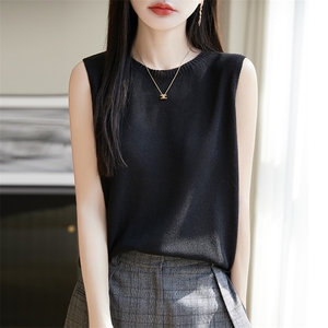 夏季凉感亚麻莱赛尔天丝吊带背心女圆领宽松无袖针织上衣打底衫薄图片