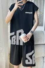 2025夏季新款旋律风车大码冰丝短袖套装M-5XHQ25688-P55，男装休闲套装，电商A022