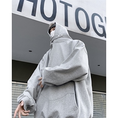 连帽卫衣男宽松潮牌美式高街灰色纯色情侣外套1001-1-WY107-P45，男装卫衣，星座1001-1