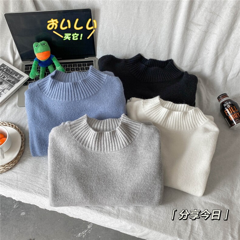 秋冬半高领套头毛衣男纯色针织衫软糯港风宽松潮1016-1 MY028 P40图片
