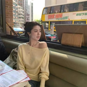 2025年秋季新款纯色一字领针织套头上衣时尚休闲百搭风图片