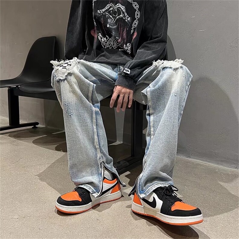 破洞牛仔裤男小众设计感欧美高街vibe潮牌ins修身裤子女N1083-p42,男装牛仔裤,星座1008