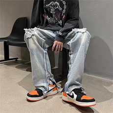 破洞牛仔裤男小众设计感欧美高街vibe潮牌ins修身裤子女N1083-p42，男装牛仔裤，星座1008