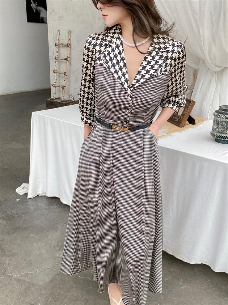 YCJ千鸟格连衣裙，女装连衣裙，YCJ