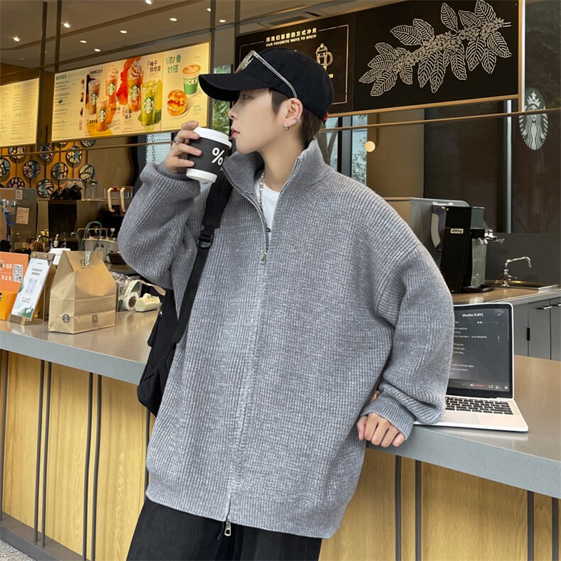 开衫双拉链毛衣男秋冬季潮牌设计感针织外套立领休闲情侣上衣，男装针织衫/毛衣，星座1107-1