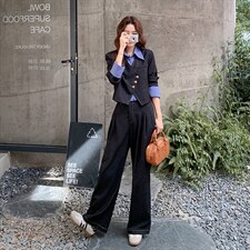 春装新款假两件格子衬衫领拼接牛仔休闲套装2102P170K278，女装套装/套裙，2C219