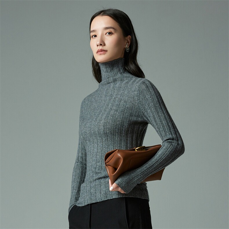纯色高领长袖35%羊绒衫女秋冬新品修身显瘦弹力针织衫打底毛衣，女装羊绒衫，木淼羊绒