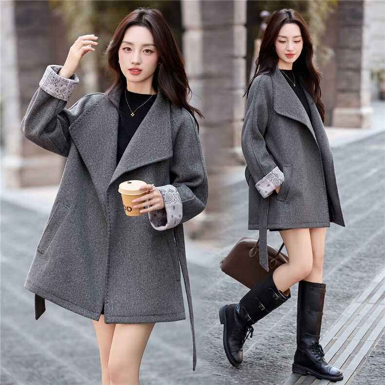 2025冬装新款时尚拼色大衣外套，女装毛呢外套，伊仟回