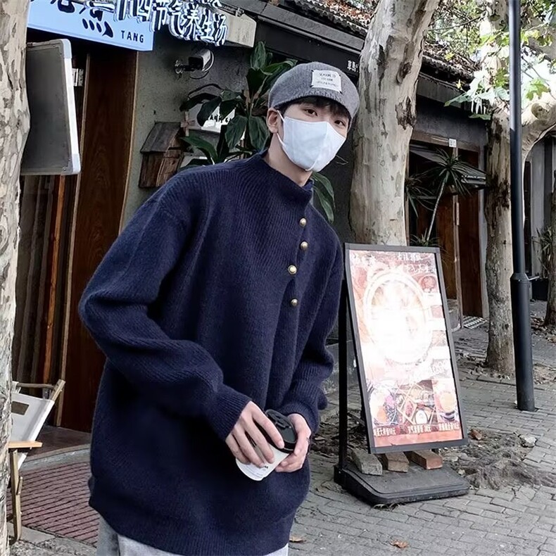 冬季侧扣高级感复古高领纽扣设计针织毛衣潮流百搭潮MZ747-P59,男装针织衫/毛衣,星座412-2