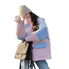 设计感小众撞色连帽面包服棉袄女短款2024年冬季加厚新款羽绒棉服，女装棉衣/棉服，2C032