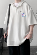 LD54262-P45连帽短袖t恤男大码胖子带帽五分袖中袖大皂风，男装T恤，电商A040