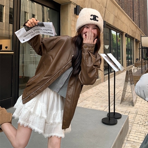 美拉德咖色短款皮衣外套女春秋2025新款高级感复古宽松休闲小夹克