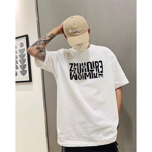 抖音得物 210克现货宽松纯棉美式潮牌印花落肩袖纯棉T恤AT21122图片