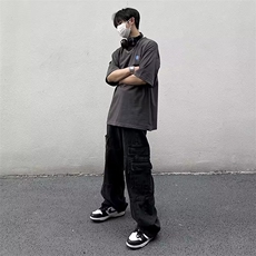 工装裤男宽松型ins时尚潮牌纯色休闲裤潮流长N5076P48，男装休闲裤，星座1116-2