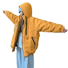 超好看落叶黄连帽冲锋衣羽绒服女冬2024新款工装白鸭绒派克服外套，女装羽绒服，2C085
