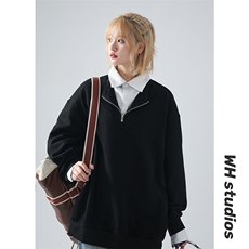 高克重格子条纹拉连V领时尚假两件拼接情侣卫衣XZ301AWY2508，男装卫衣，星座301A