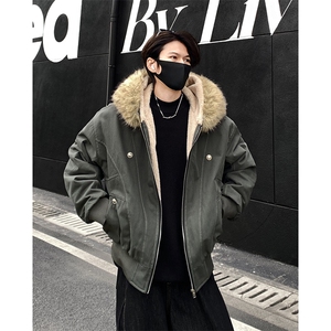 现货重磅boxy短款棉衣座山雕大毛毛领男女棉服水洗工装厚外套图片