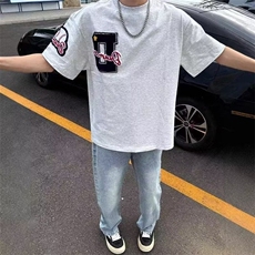 美式重工绣短袖T恤男夏季新款重磅宽松休闲情侣款上衣TX541，男装T恤，星座208-5
