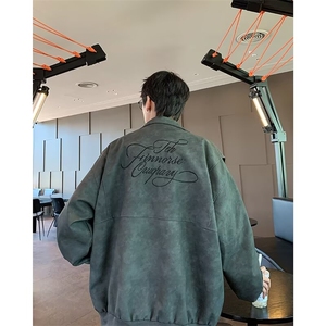 F443 P80美式复古扎染PU皮衣外套男春秋款短款机车服高图片