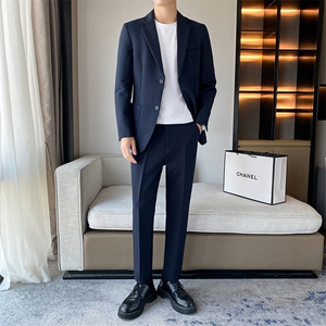 休闲小西装男士韩版修身潮流痞帅气三件套西服套装商务外套两件套图片